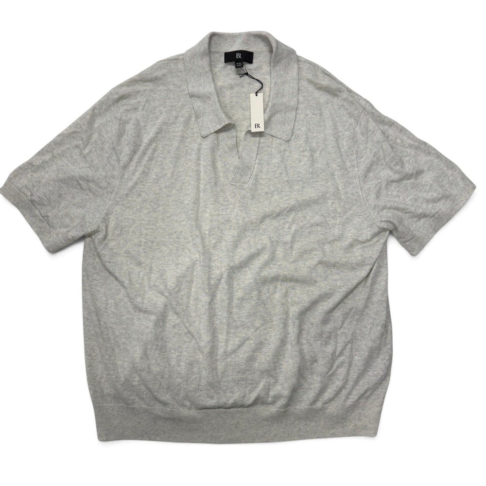 Banana Republic Cotton Linen Johnny Collar Sweater Polo Mens XXL Gray NWT